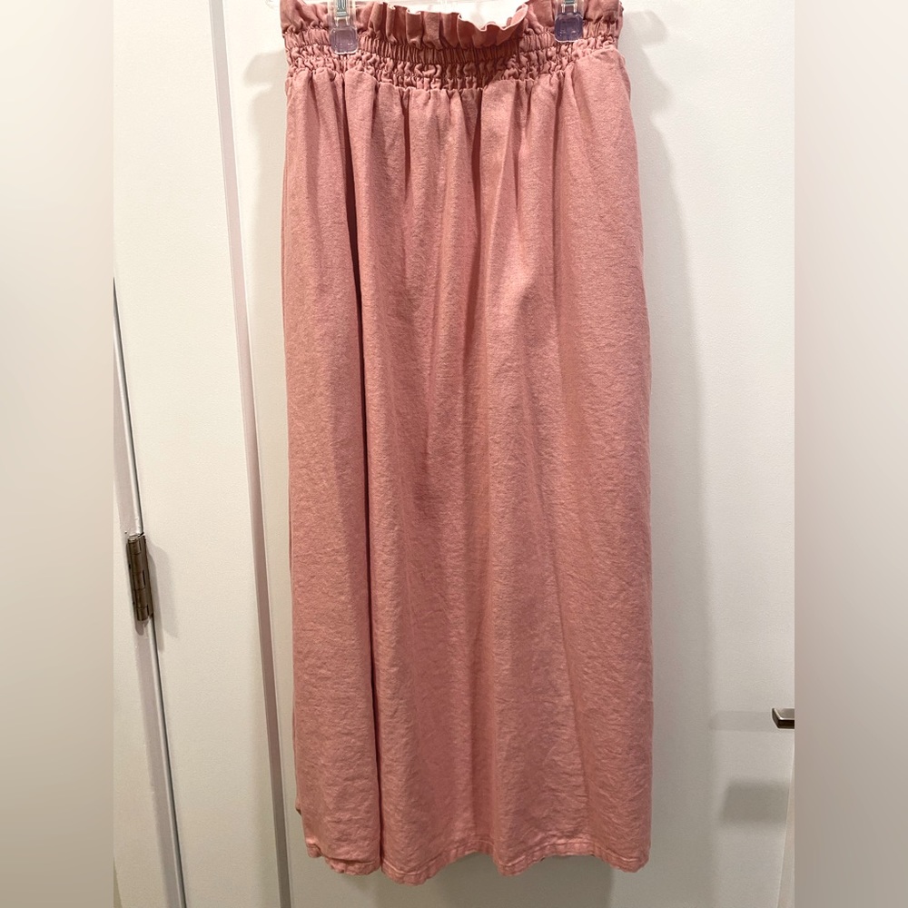 Pink linen midi skirt